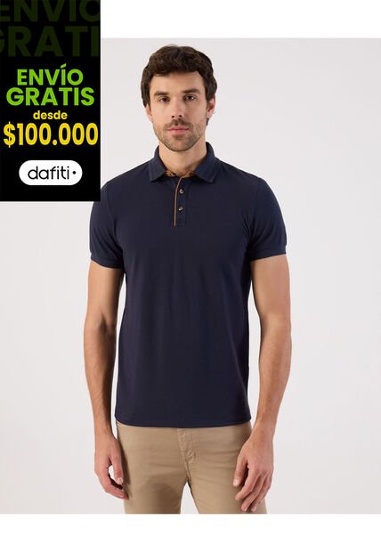 Polo Slim Fit Con Detalles En Contraste  Para Hombre Azul Patprimo