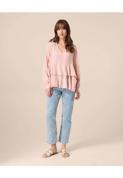 Blusa Con Ruedos Escalonados Para Mujer  Para Mujer Rosado Patprimo