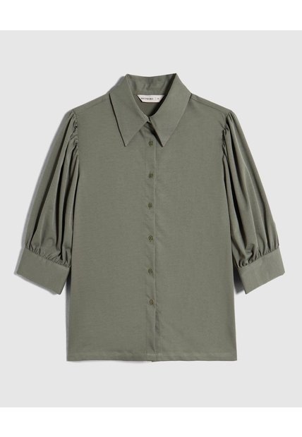 Camisa Camisera Con Mangas Recogidas Para Mujer  Para Mujer Verde Patprimo