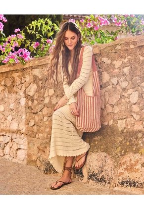 Vestido Largo Tejido Con Calados Para Mujer Para Mujer Amarillo Patprimo