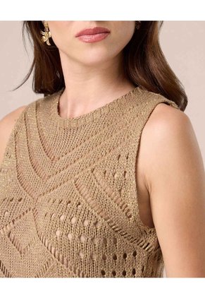 Camiseta Tejida En Punto Calado Para Mujer Para Mujer Café Patprimo