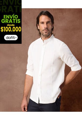 Guayabera Cuello Neru Con Bordados   Para Hombre Crema Patprimo Patprimo