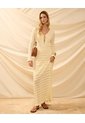 Vestido Largo Tejido Con Calados Para Mujer  Para Mujer Amarillo Patprimo de Patprimo