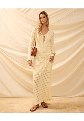 Vestido Largo Tejido Con Calados Para Mujer Para Mujer Amarillo Patprimo