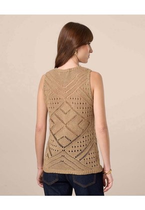 Camiseta Tejida En Punto Calado Para Mujer Para Mujer Café Patprimo