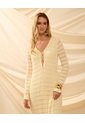 Vestido Largo Tejido Con Calados Para Mujer  Para Mujer Amarillo Patprimo de Patprimo