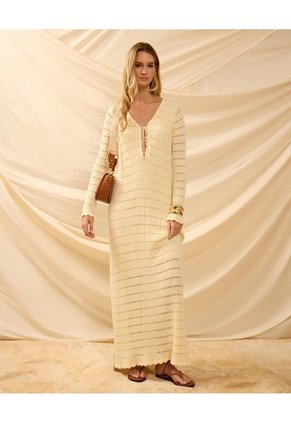 Vestido Largo Tejido Con Calados Para Mujer Para Mujer Amarillo Patprimo