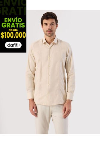 Camisa Guayabera Moderna   Para Hombre Beige Patprimo Patprimo