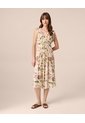 Vestido Midi Con Cintura Nido De Abeja Para Mujer  Para Mujer Crema Patprimo de Patprimo