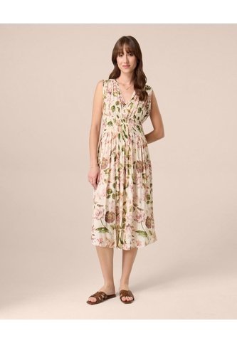 Vestido Midi Con Cintura Nido De Abeja Para Mujer  Para Mujer Crema Patprimo Patprimo