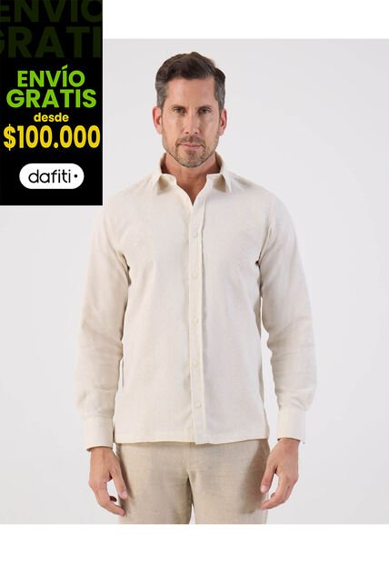 Guayabera Con Textura Sutil Resort   Para Hombre Crema Patprimo