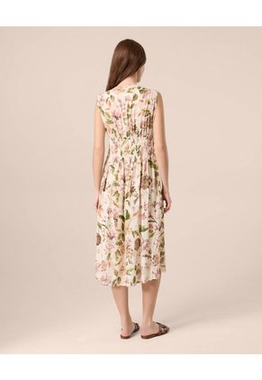 Vestido Midi Con Cintura Nido De Abeja Para Mujer  Para Mujer Crema Patprimo