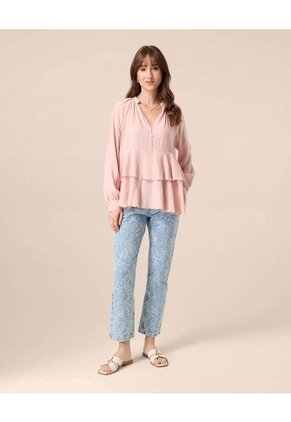 Jeans Straight Con Bordado Floral Para Mujer  Para Mujer Azul Patprimo