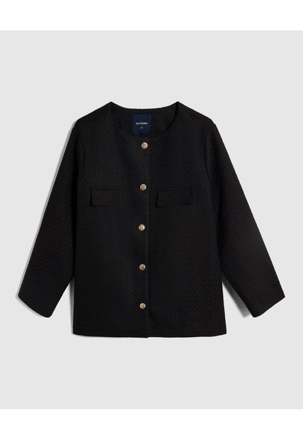 Chaqueta Unicolor Con Botones Para Mujer Curvy  Para Mujer Negro Patprimo