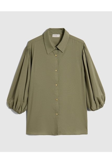 Camisa Con Mangas Globo Para Mujer Curvy  Para Mujer Verde Patprimo