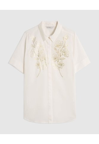 Camisa Manga Corta Con Aplique Para Mujer Curvy  Para Mujer Blanco Patprimo Patprimo