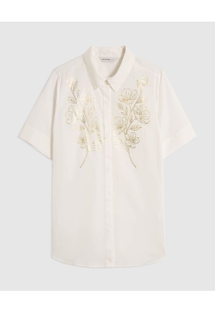 Camisa Manga Corta Con Aplique Para Mujer Curvy  Para Mujer Blanco Patprimo
