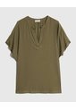 Blusa Escote En V Con Manga Corta Para Mujer Curvy  Para Mujer Verde Patprimo de Patprimo