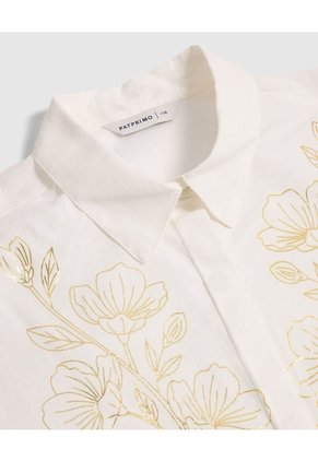Camisa Manga Corta Con Aplique Para Mujer Curvy  Para Mujer Blanco Patprimo