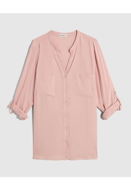 Camisa Cuello Nerú Y Doble Bolsillo Para Mujer Curvy  Para Mujer Rosado Patprimo