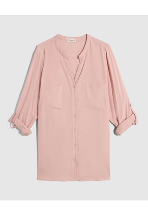 Camisa Cuello Nerú Y Doble Bolsillo Para Mujer Curvy Para Mujer Rosado Patprimo