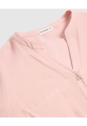 Camisa Cuello Nerú Y Doble Bolsillo Para Mujer Curvy Para Mujer Rosado Patprimo