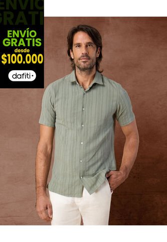 Camisa De Manga Corta Texturizada   Para Hombre Verde Patprimo Patprimo