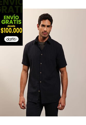 Camisa De Manga Corta Texturizada   Para Hombre Azul Patprimo Patprimo