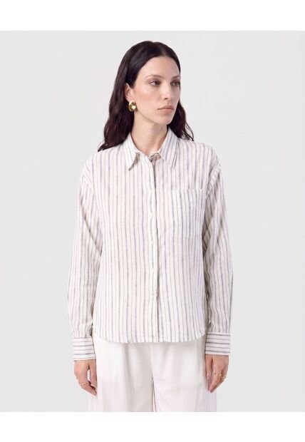 Camisa De Rayas Con Bolsillo   Para Mujer Azul Patprimo