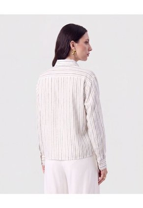 Camisa De Rayas Con Bolsillo Para Mujer Azul Patprimo