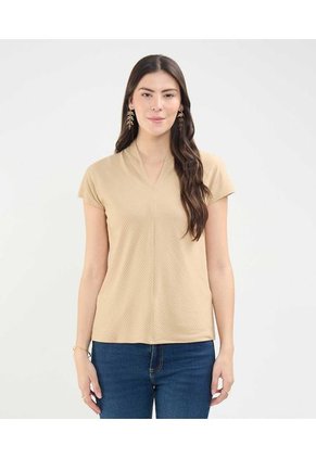 Camiseta Para Mujer Manga Corta Cuello V Color Café Claro Marca Patprimo #30093659