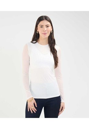Camiseta Para Mujer Manga Larga Cuello Redondo Color Crema Marca Patprimo #30093613