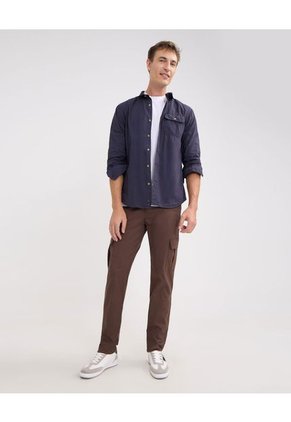 Camisa Para Hombre Manga Larga Con Bolsillo Color Azul Oscuro Marca Patprimo #44013015