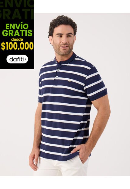 Polo Cuello Mao A Rayas   Para Hombre Azul Patprimo