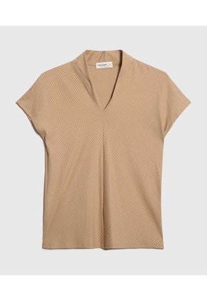 Camiseta Para Mujer Manga Corta Cuello V Color Café Claro Marca Patprimo #30093659