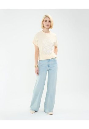 Camiseta Para Mujer Manga Corta Cuello Redondo Color Crema Marca Patprimo #30093645