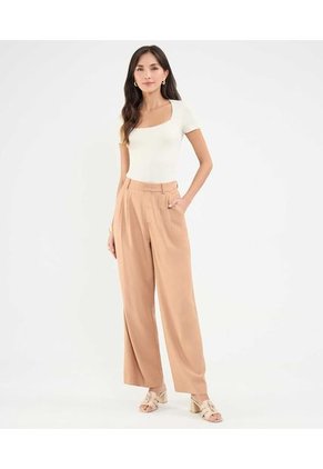 Pantalón En Efecto Lino  Para Mujer Café Patprimo