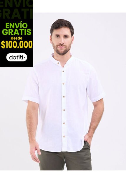 Camisa Manga Corta Unicolor   Para Hombre Blanco Patprimo