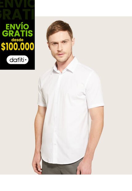Camisa Manga Corta Con Cuello Camisero Blanco  Para Hombre Blanco Patprimo