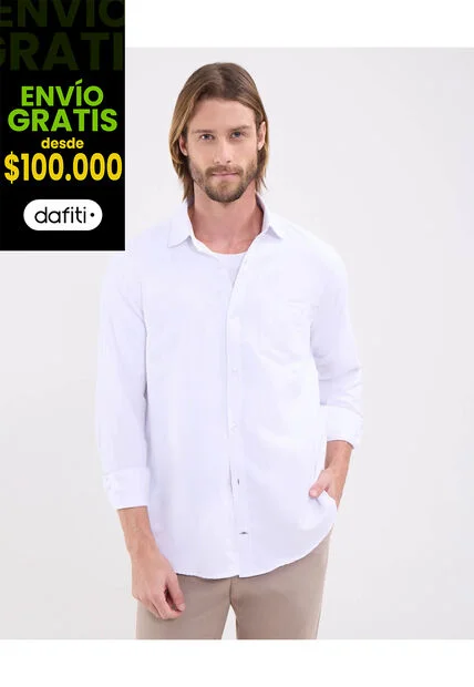 Camisa Corbatera Manga Larga  Para Hombre Blanco Patprimo