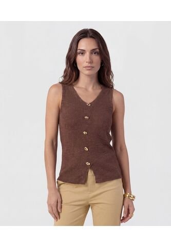 Chaleco De Tejido Con Botones Dorados   Para Mujer Café Patprimo Patprimo