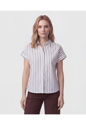 Camisa Manga Corta Con Doblez   Para Mujer Azul Patprimo Patprimo