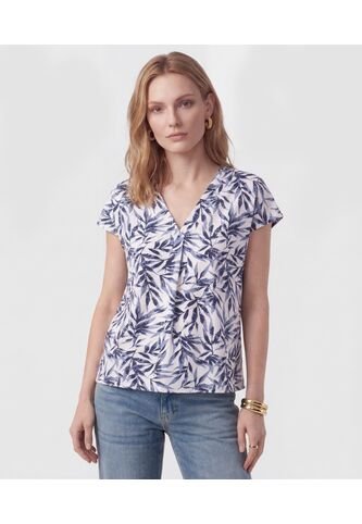 Camiseta Cuello En V Con Prense Frontal   Para Mujer Azul Patprimo Patprimo