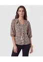 Blusa Con Boleros Frontales Y Manga ¾  Para Mujer Café Patprimo de Patprimo