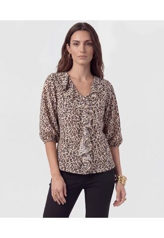 Blusa Con Boleros Frontales Y Manga ¾  Para Mujer Café Patprimo Patprimo