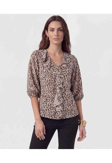 Blusa Con Boleros Frontales Y Manga ¾  Para Mujer Café Patprimo