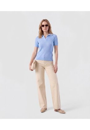 Polo Punto Calado Manga Corta   Para Mujer Azul Patprimo