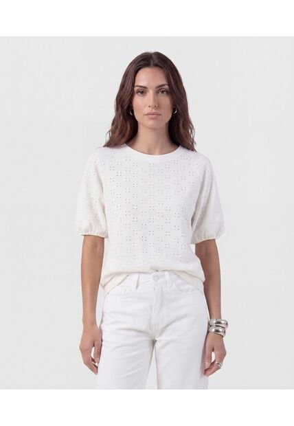 Camiseta Manga Globo Con Ojalillo   Para Mujer Blanco Patprimo