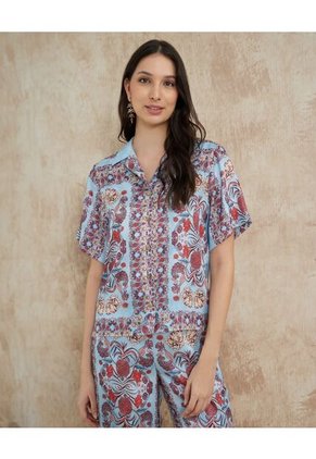 Camisa Resort Estampada Campaña Beatriz Camacho  Para Mujer Azul Patprimo