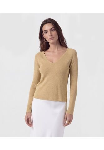 Saco De Punto Cuello En V   Para Mujer Beige Patprimo Patprimo